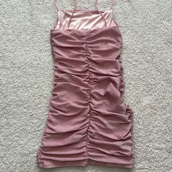 SHEIN Pink Petite Backless Ruched Glitter Bodycon Dress Size Small - Picture 7 of 10